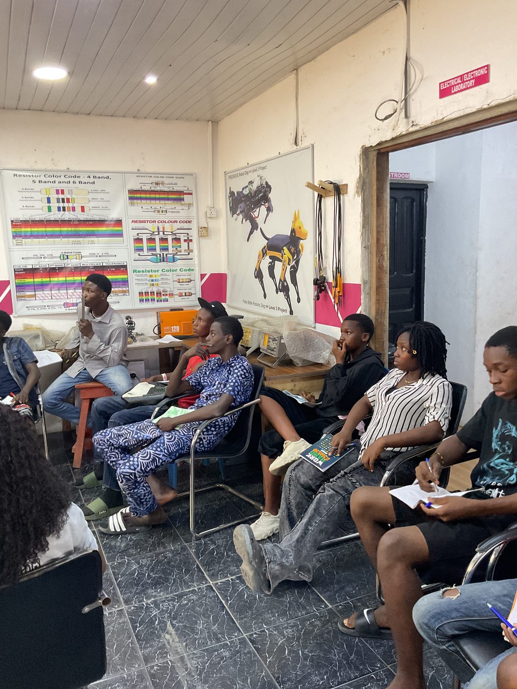 Students attending a skills session in an engineering classroom